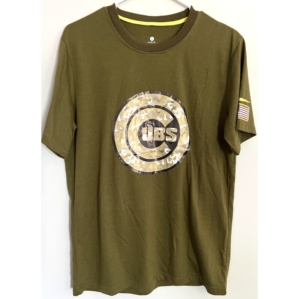 Chicago Cubs Shirt Mens Large Olive Green MLB Baseball Nike USA Flag Sleeve NWT